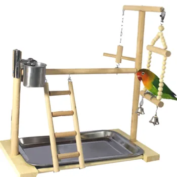 

New Parrot Playstands with Cup Toys Tray Bird Swing Climbing Hanging Ladder Bridge Wood Cockatiel Playground Bird Perches 53x23x