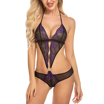 

Women One Piece Lingerie Deep V Lace Bodysuit Mini Babydoll Sexy Underwear Lingerie Sleepwear Bra Set Conjunto de lenceria
