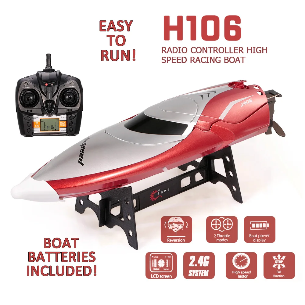 

TKKJ H106 Racing Boat 2.4G 2CH 28km/h High Speed Mode Switch Self Righting 150m Remote Control Distance Mode