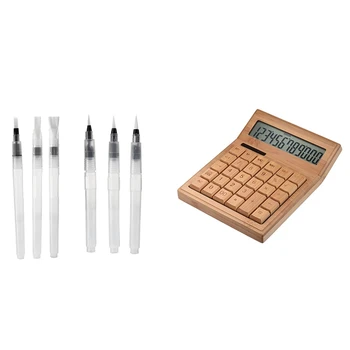 

6Pcs S/M/L Practice Painting Watercolor Brush Pilot Ink Refillable & 1Pcs Bamboo Electronic Calculator Solar 12 Digits