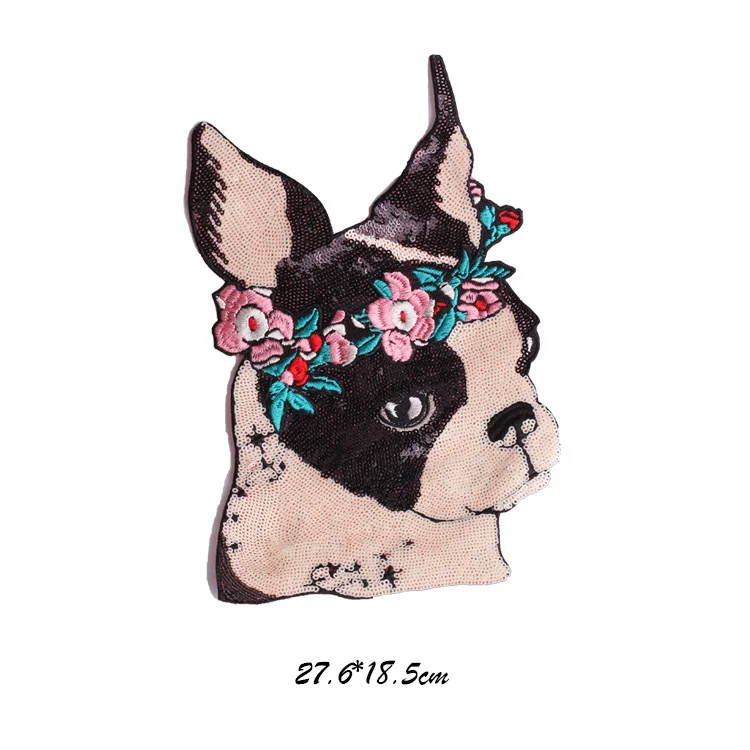 

1Piece Flower Dog Sequins Applique Embroidered Patch Applique Fabric Clothes Applique Decoration Sequined Patch