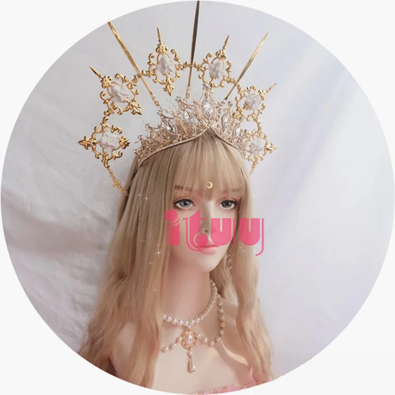 ITUY Lolita Vintage Kc Headband Angel Gold Halo Goddess Headpiece Virgin Mary Bride Crown Bead Chain Baroque Tiara Headwear -Zentai shop online H90107e2c7963447095195f43a76cb6a3w.jpg