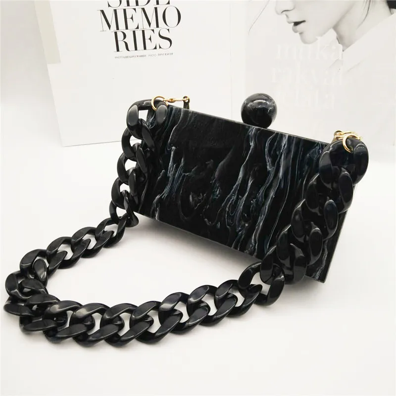 Najtaniej Nowe mody marmurowe torby akrylowe Vintage kobiety Messenger torby czarny biały malowidło tuszowe torebki wieczorowe na imprezę bal torebki