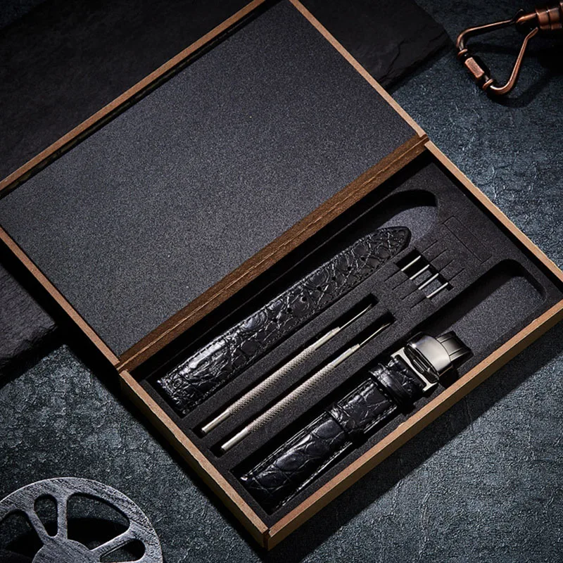 Double Sided Crocodile Genuine Leather Watchband 14mm -22mm Watch Band Alligator Watch Strap Band With Butterfly Buckle