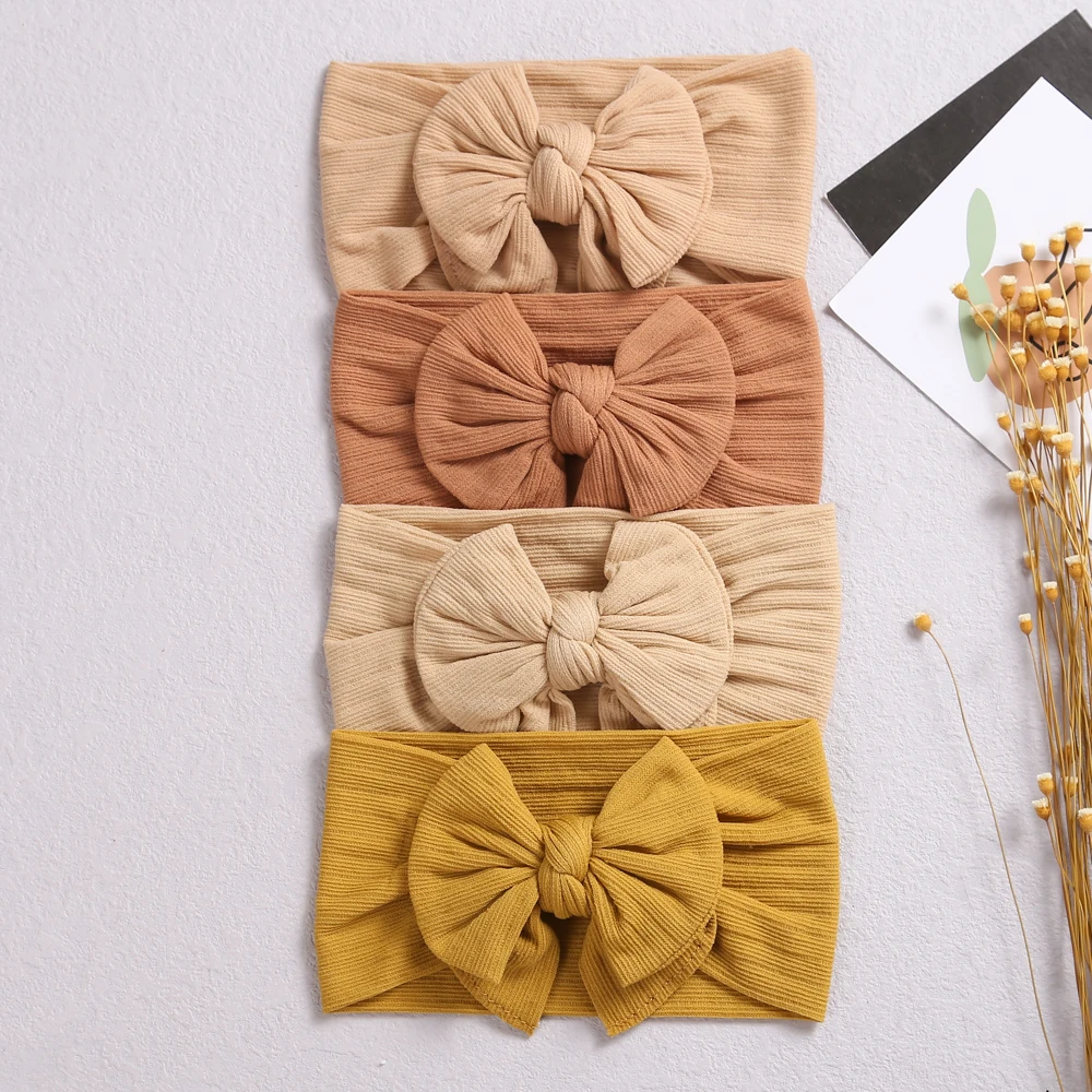 Baby Girl Nylon Headband Bowknot Headbands Solid Color Wide Turban Kids Strechy Hairband Hair Accessories Gifts 2021 New | Мать и ребенок