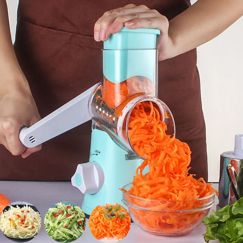 

Vegetable Cutter Round Mandoline Slicer Potato Carrot Grater With 3 Stainless Steel Chopper Blades Rotate Shredder Kitchen Tools