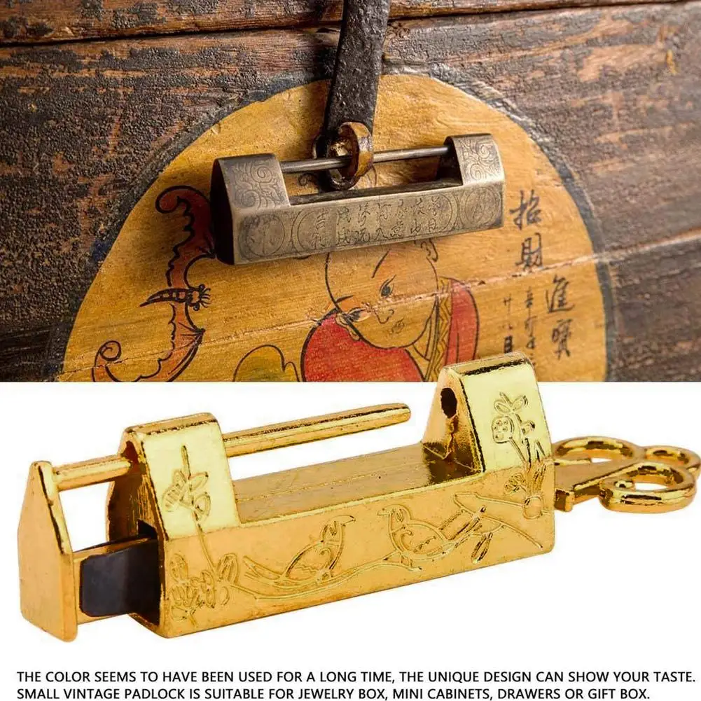 

Chinese Style Treasure Chest Padlock Cabinet Lock Exquisite Horizontal Opening Mini Antique Magpie Small Copper Lock