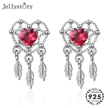 Jellystory трендовые 925 серебряные ювелирные серьги с 6 мм в форме сердца, рубиновые драгоценные камни, серьги-капли для женщин, свадебный подарок