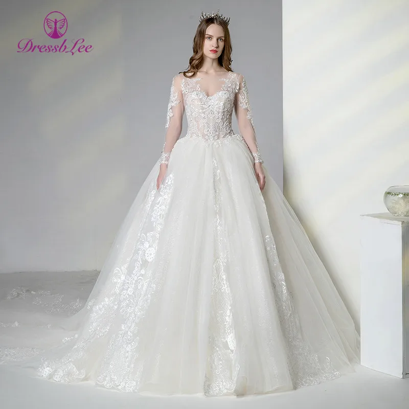 New Arrival Lace Ball Gown Wedding Dress Custom Made Bridal Gowns Long Sleeves Wedding Dresses Vestido-de-noiva