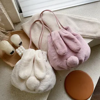 

Lolita Lovely Rabbit Bucket Bag Winter Plush Crossbody Bag Shoulder Bag Gifts