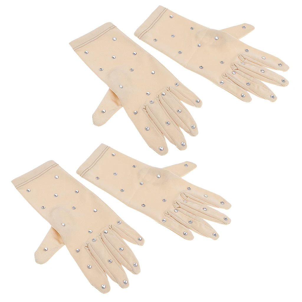 2 Pair Figure/ice Skating Gloves with Rhinestones Dinner Party Banquet Glove