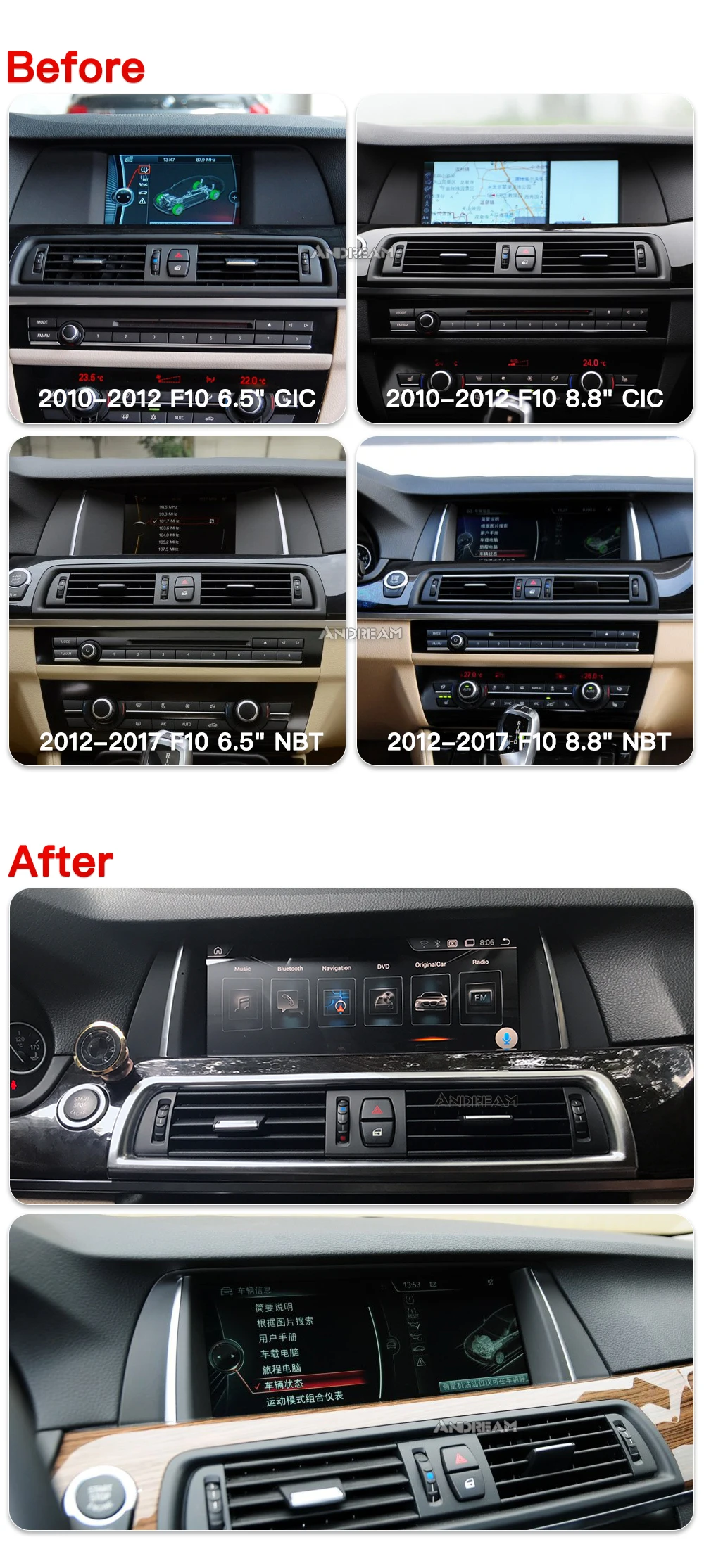 Best Andream Android 4.4 Quad Core IPS 10.25" Screen Car Auto Radio Multimedia Player For BMW Series 5 F10 F11 GPS Navigation 3