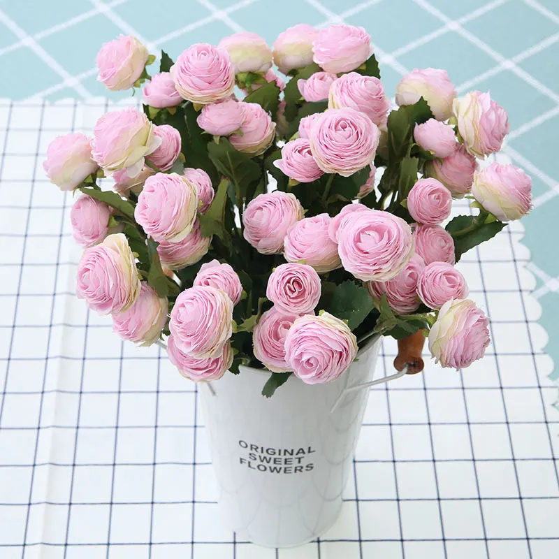 

High-end mini-3 6-color lotus simulation of foreign trade silk flowers export wedding home false flowers