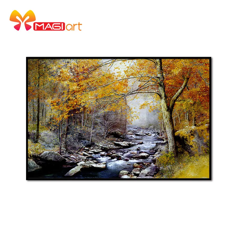 

Cross stitch kits Embroidery needlework sets 11CT water soluble canvas patterns 14CT Landscape painting Forest creek-NCMS024