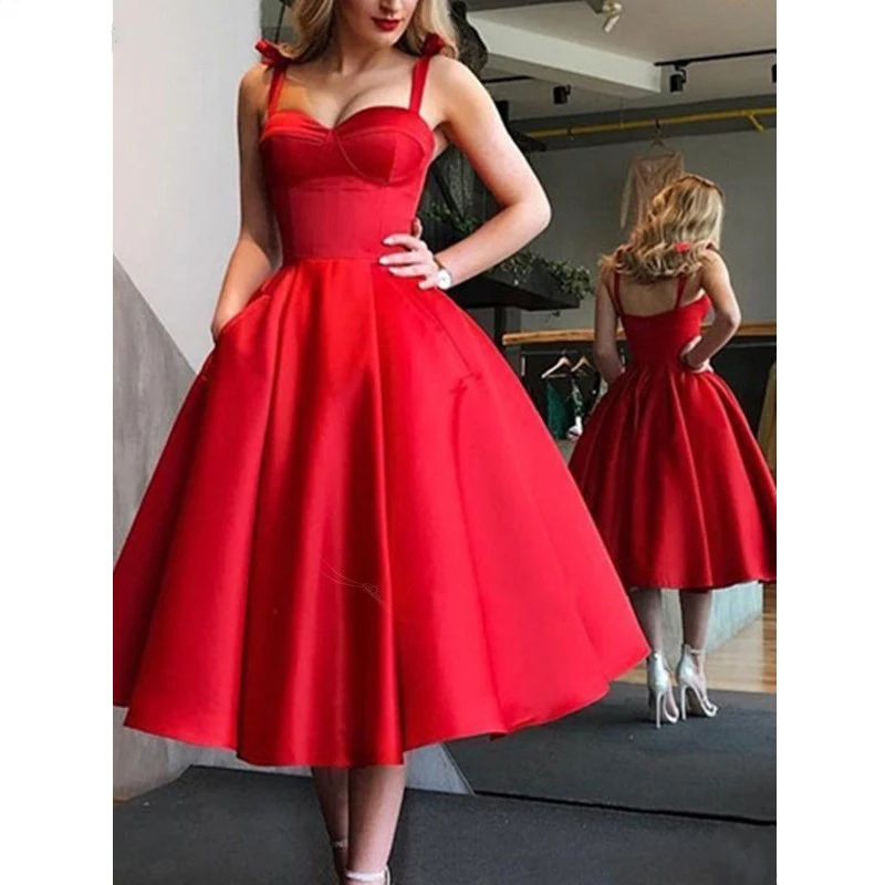

Prom Dresses 2019 Long Strap Sweetheart Gala Dresses For Graduating Date Empire A-Line Tea Length Ball Gown