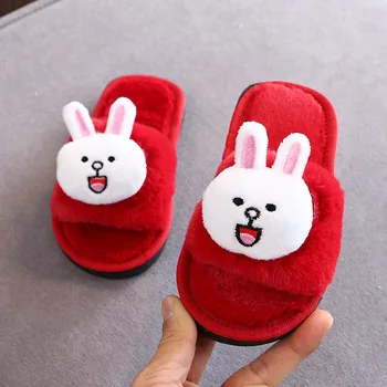 

Pink Girls Slippers Fur Slides Kids Winter Shoes Indoor Toddler Slippers Girls Home Shoes Cute Hairball House Slippers For Adult