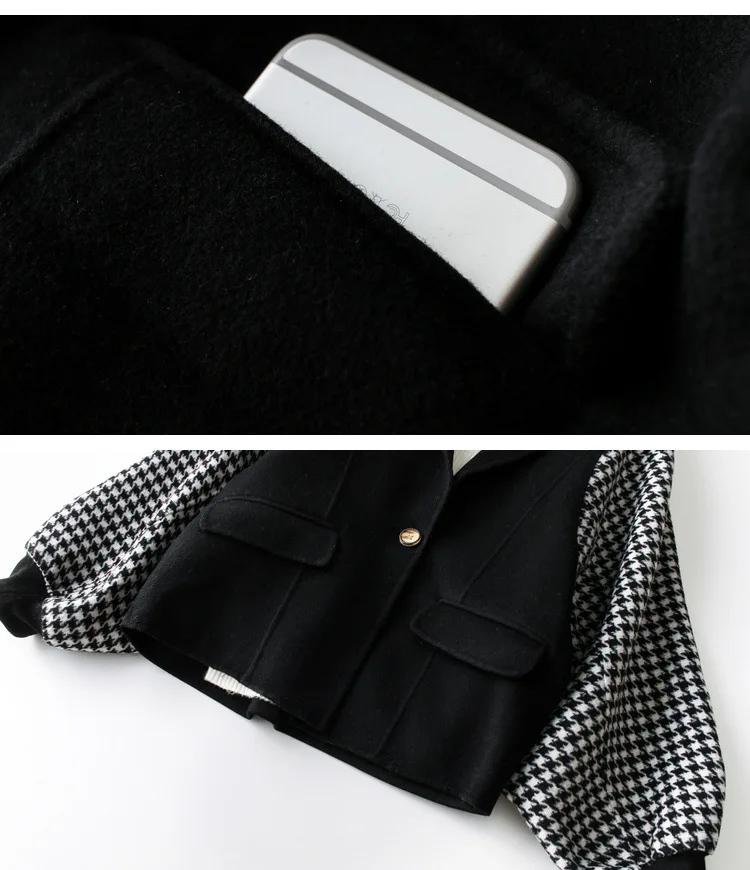 [Wei ou] Двухслойное шерстяное пальто с узором, женские короткие, зимнее шерстяное пальто на одной пуговице с рукавом «летучая мышь» 9476