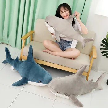 

1pc 80/100CM Big large blue gray Shark Plush Toy Soft Stuffed Animal Reading Pillow for Birthday Gifts Cushion Gift For Children