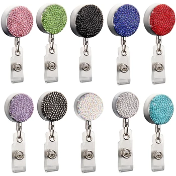 

Retractable Badge Holder Alloy Rhinestone Keychain ID Card Holder Work Badges Accessories for Nurse Officer Daily Use