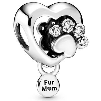 

Original Sparkling Dog Paw Print & Heart With Fur Mum Pendant Beads Fit 925 Sterling Silver Charm Bracelet Diy Jewelry