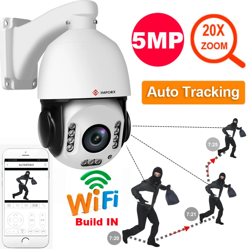 

IMPORX 20X Zoom 5MP Wireless WIFI Auto Tracking PTZ IP Camera HD 1944P High Speed Camera Outdoor Security Surveillance IP Camera