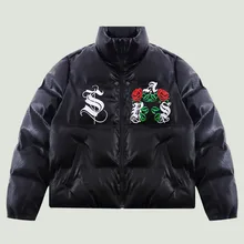  Winter Corduroy Padded Parkas Mens Hip Hop Harajuku Thicken Warm Solid Color Jackets Casual Loose Stripe Coats Unisex Streetwear 