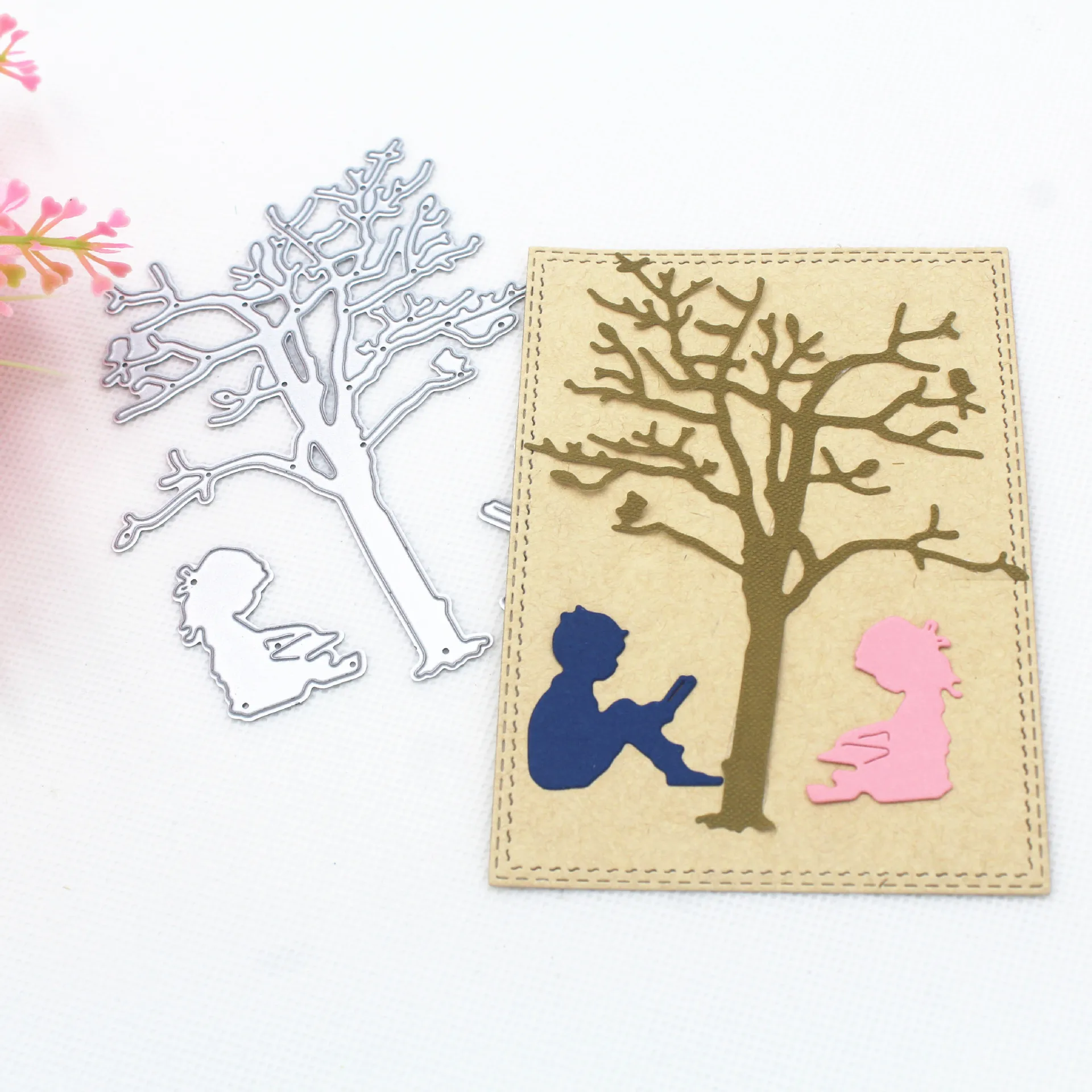 

Kids Reading Under The Tree Metal Cutting Dies for Craft Dies Scrapbooking DIY Album Embossing Paper Die Cut New Dies for 2019