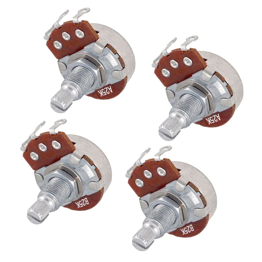 Guitar Potentiometer Pot A25k B25K 4-pack Set 24mm Dia Tone Volume Control