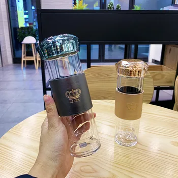 

Glass Double Crown Simple Temperament Cup Shatter-Resistant Custom Office Insulation Heat Readily Cup