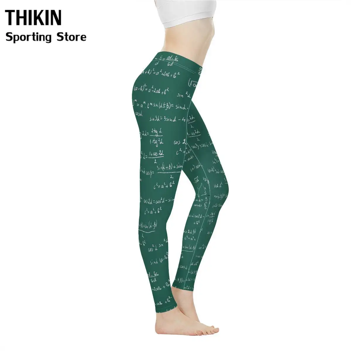 

THIKIN Green Stretchy Seamless Girls Leggings Fitness Yoga Leggings Math Fotmula Pattern Tummy Control Yoga Pants for Women Drop