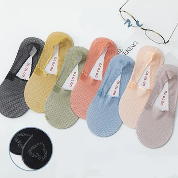 

Womens Cotton Antiskid Invisible Liner Socks Elastic Comfy Female Ankle Boat Low Cut Hollow Out Breathable Short Socks