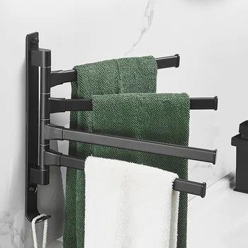 

Folding Home Anti Slip Bathroom Kitchen No Drilling 180 Degree Rotation Swing Towel Bar Wall Mounted Hotel Hanger Space Aluminum