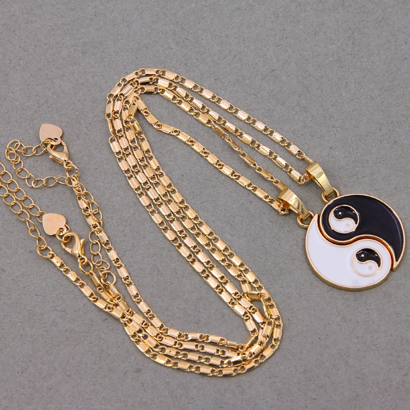 2Pcs Tai Chi Necklace KC Gold Yin Yang Pendant Puzzle Piece Birthday Jewelry Gifts For Couple Or Best Friends | Украшения и