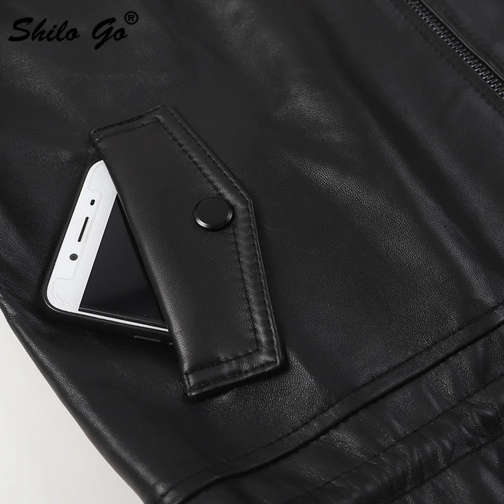 Genuine Leather Jacket Highstreet Drawstring Red Hooded Baseball Jacket Coats Women Autumn Casual Black Solid Zip Outwear Coats