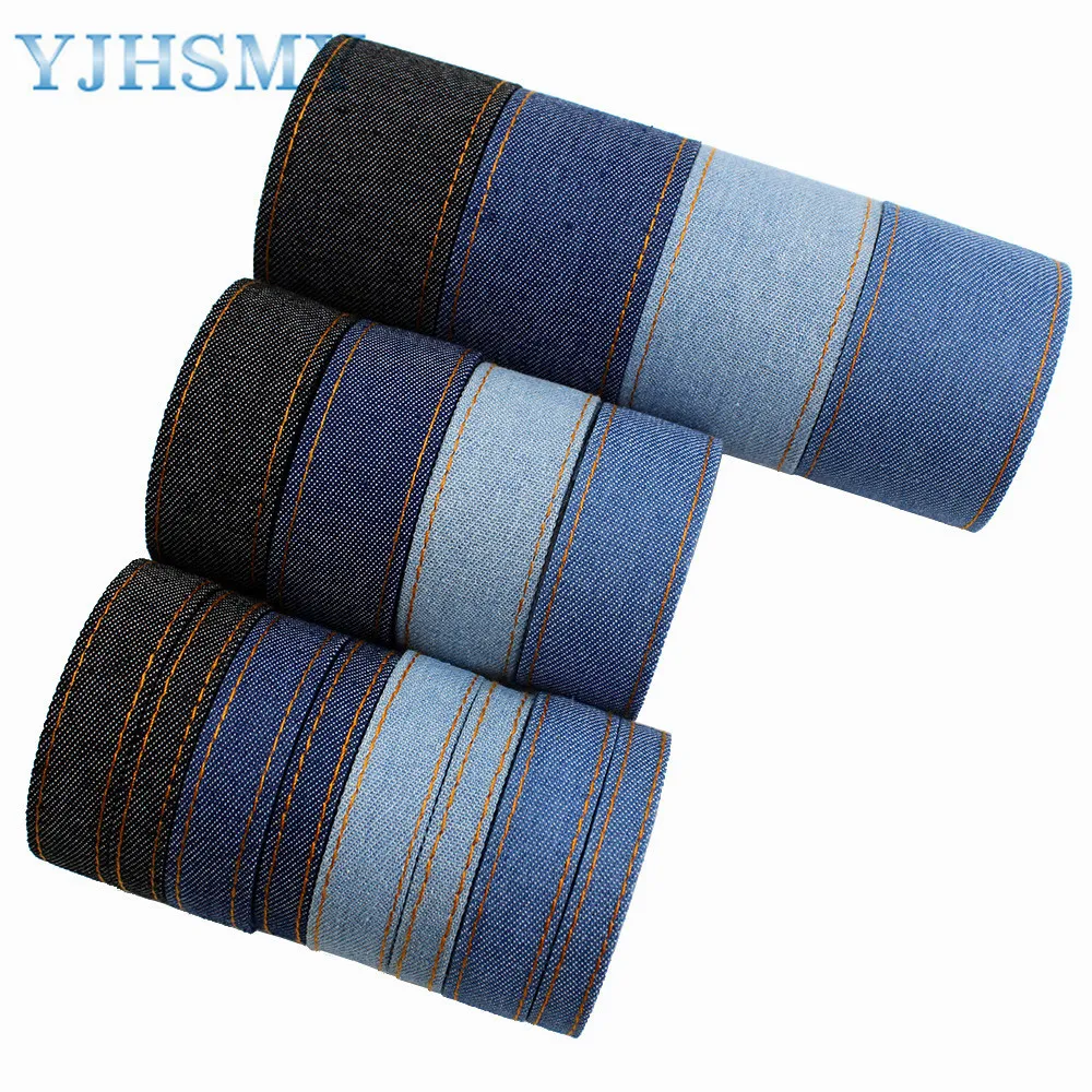 Stitch Denim Ribbon,Layering Cloth Fabric Jeans Bows Ribbon 5Yards 3/8''1''1-1/2" For DIY Crafts Hairclip I-19218-373