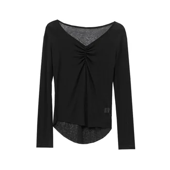 

Fashion 2020 New Ladies Slim Fit Solid V-Neck Long Sleeve T-Shirt