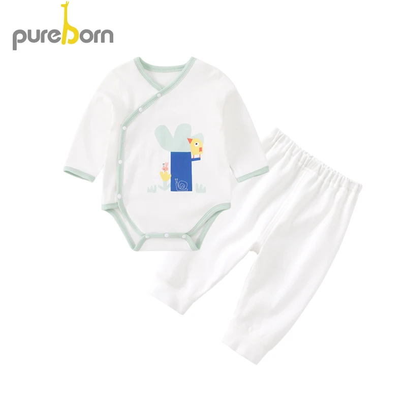 

Комбинезон Pureborn для мальчиков и девочек, хлопковый, с мультяшным рисунком, 2 шт.