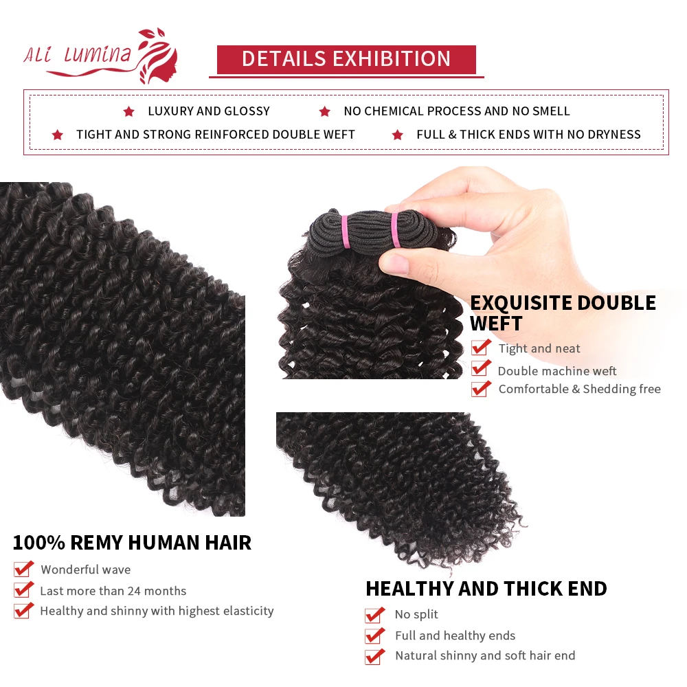 Али Lumina курчавые человеческие волосы Remy в пучках 4 PCS Бразильские волосы плетение пучки волос натуральный Цвет 8-32 дюйм(ов