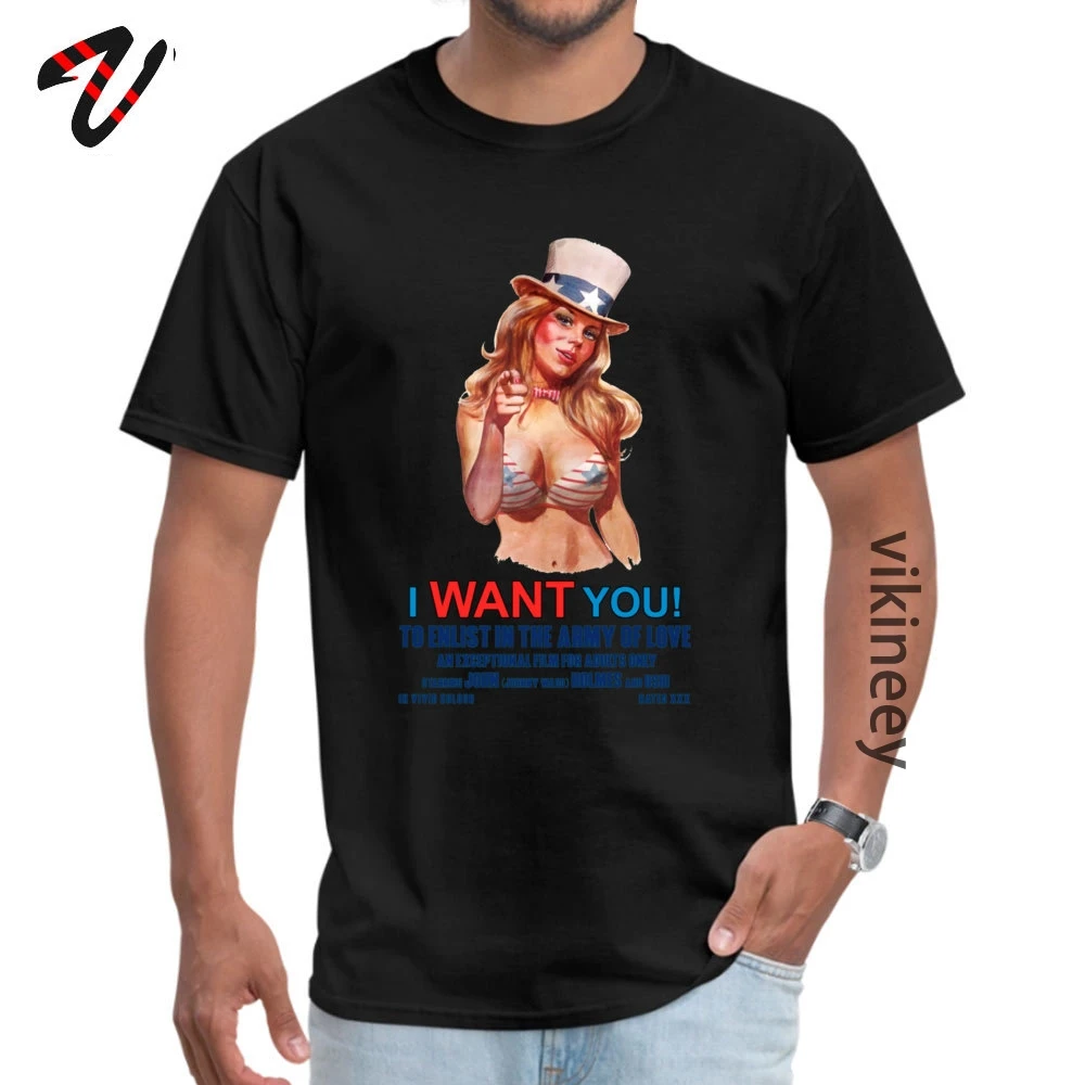 Casual T Shirts Slim Fit Round Neck Summer 100% Cotton Mens Tops Shirts Design Short Sleeve Tops Tees Drop Shipping I Want You Retro XXX Movie 7577 black