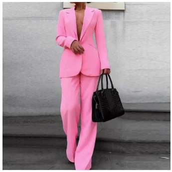 Yesexy элегантный офисный женский костюм, комплект на одной пуговице, однотонный, длинный рукав, женский пиджак пальто, брюки, Женский комплект VR19500