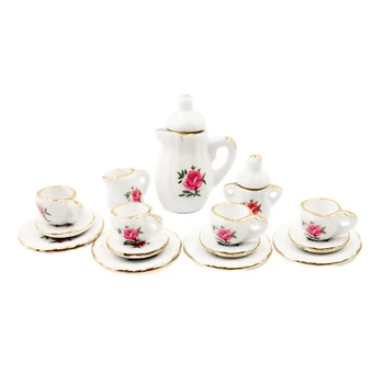 

15 Pack Dollhous Mini Ceramic Tea Set Dollhous Children Play House Toys