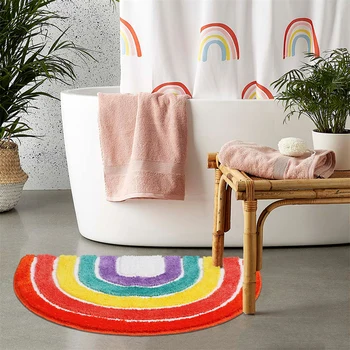 

Ins Style Rainbow Semicircular Mat Entrance Doormat Kitchen Area Rug Tufted Absorption Anti-slip Bathroom Rug Home Carpet