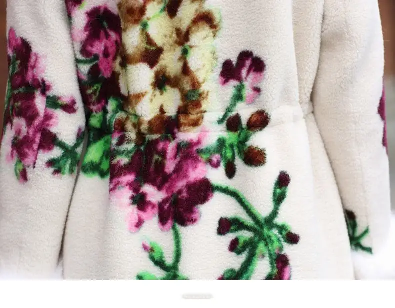 Women Autumn Winter Real Sheep Wool Fur Coats Natural Fox Fur Jacket Female Hooded Print Sheep Shearing Long Overcoats E145