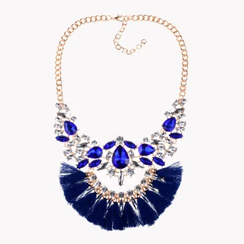 

BK Retro Choker Necklace Vintage Alloy Chain Acrylic Glass Resin Beads Statement Tassel Rope Fabric Pendant Bib For Summer Jewe