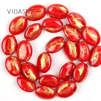 

13*18mm Red Golden Silk Jades Flat Oval Natural Stone Beads Loose Beads For Jewelry Making Diy Bracelet Necklace Accessories15"