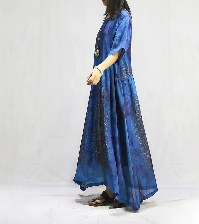 Origional Literature And Art Retro Real Silk Chiffon Dress Summer Slim Fit Irregular Nation Big Skirt Cabinet Photo Shoot Origional Literature And Art Retro Real Silk Chiffon Dress Summer Slim Fit Irregular Nation Big Skirt Cabinet Photo Shoot