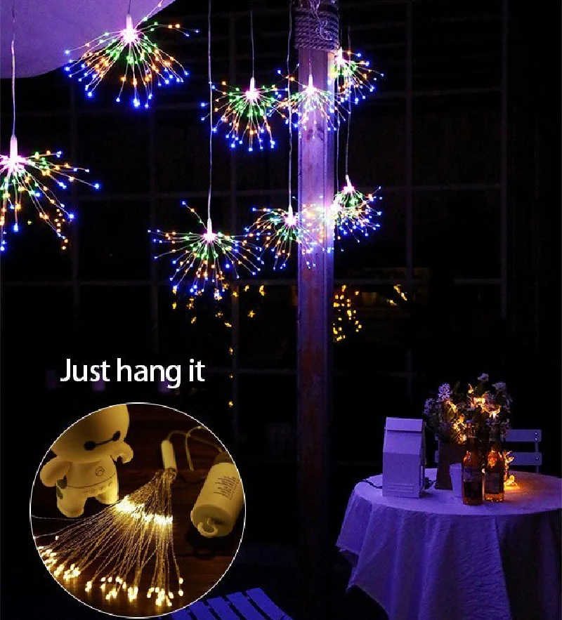 8 Mode Solar Curtain String light 180 LED Firework Lights Explosion Star Silver Wire Fairy Light Christmas Decoration | Лампы и