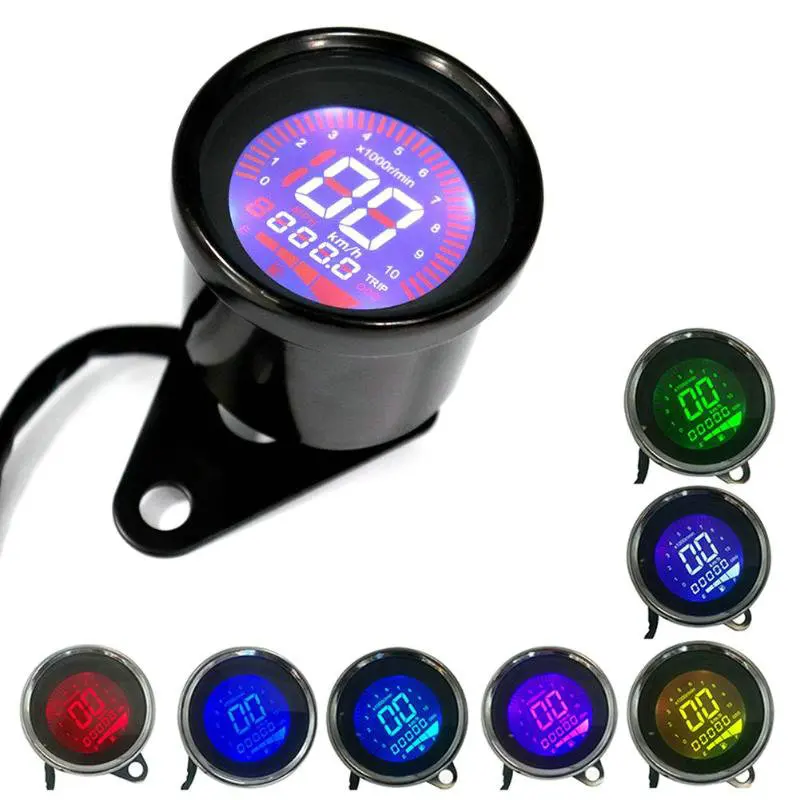 7 Colors LCD 12V Universal Motorcycle Speedometer Odometer Tachometer Gauge Fuel Meter 