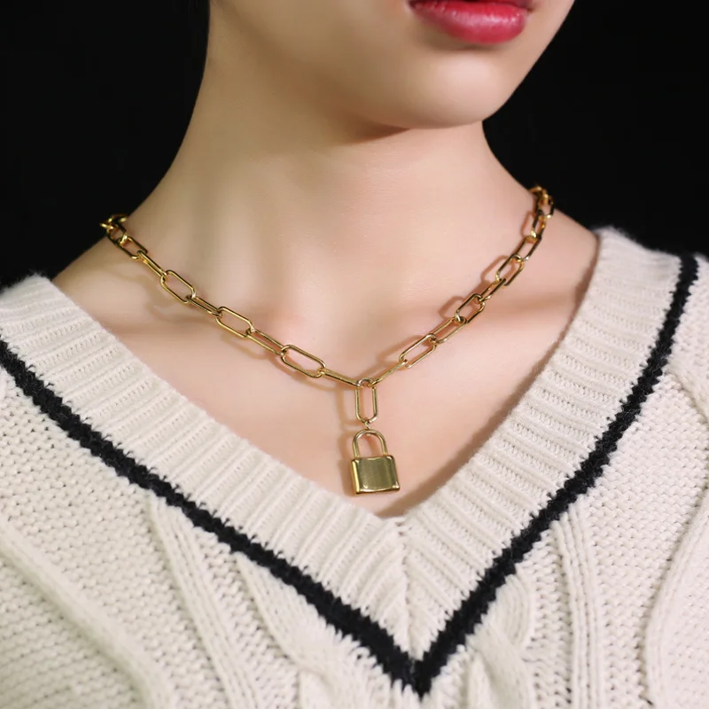 Stainless Steel Padlock Toggle Necklace For Women Men Aesthetic