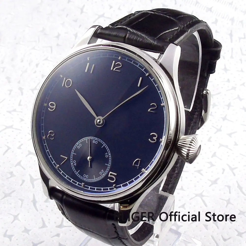 Простые механические мужские часы 6498 ручной завод стерильный циферблат 44 мм наручные часы полированный чехол